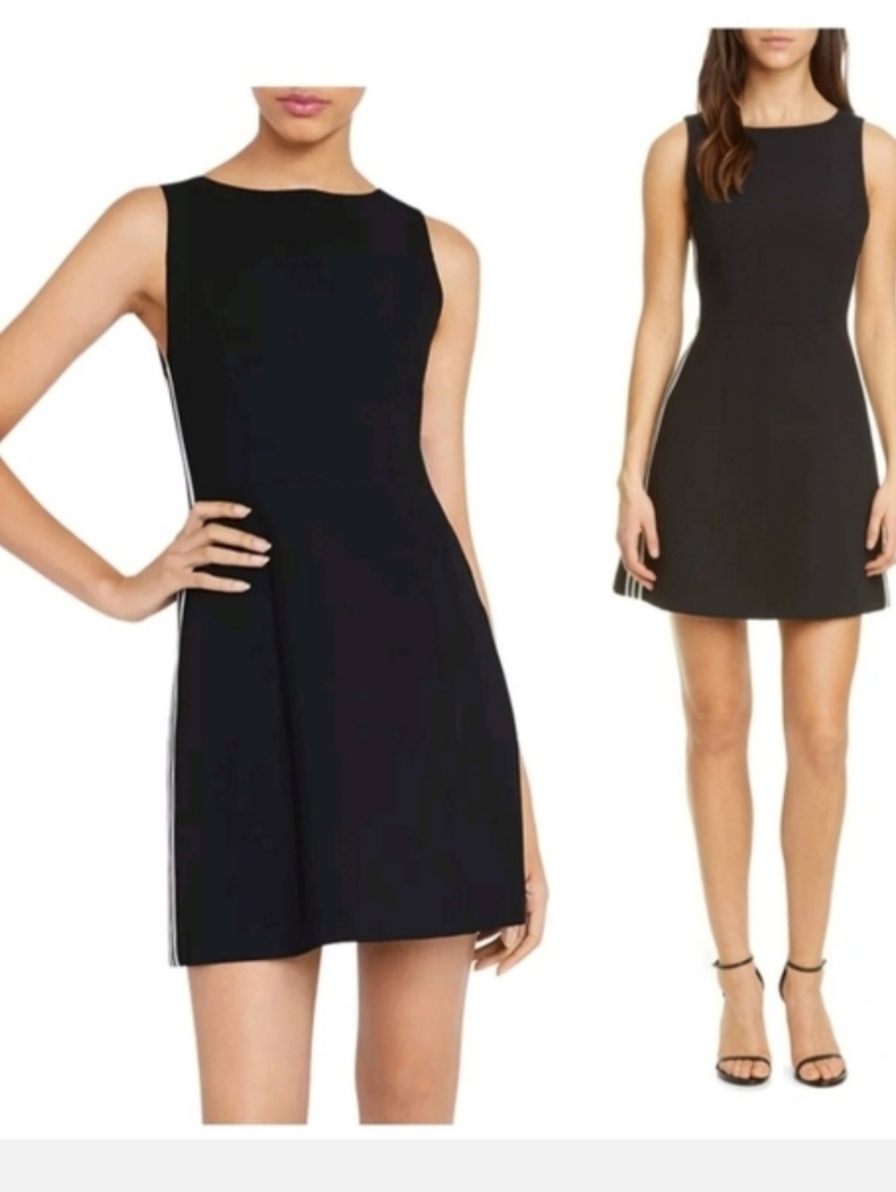 Alice + Olivia lindysey Black crew neck Mini Dress with White Stripes Size 10 - Picture 4 of 16